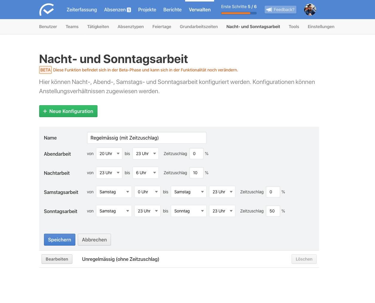 Unterschiedliche Konfigurationen (z.B. für regelmässige und unregelmässige Sonntagsarbeit)