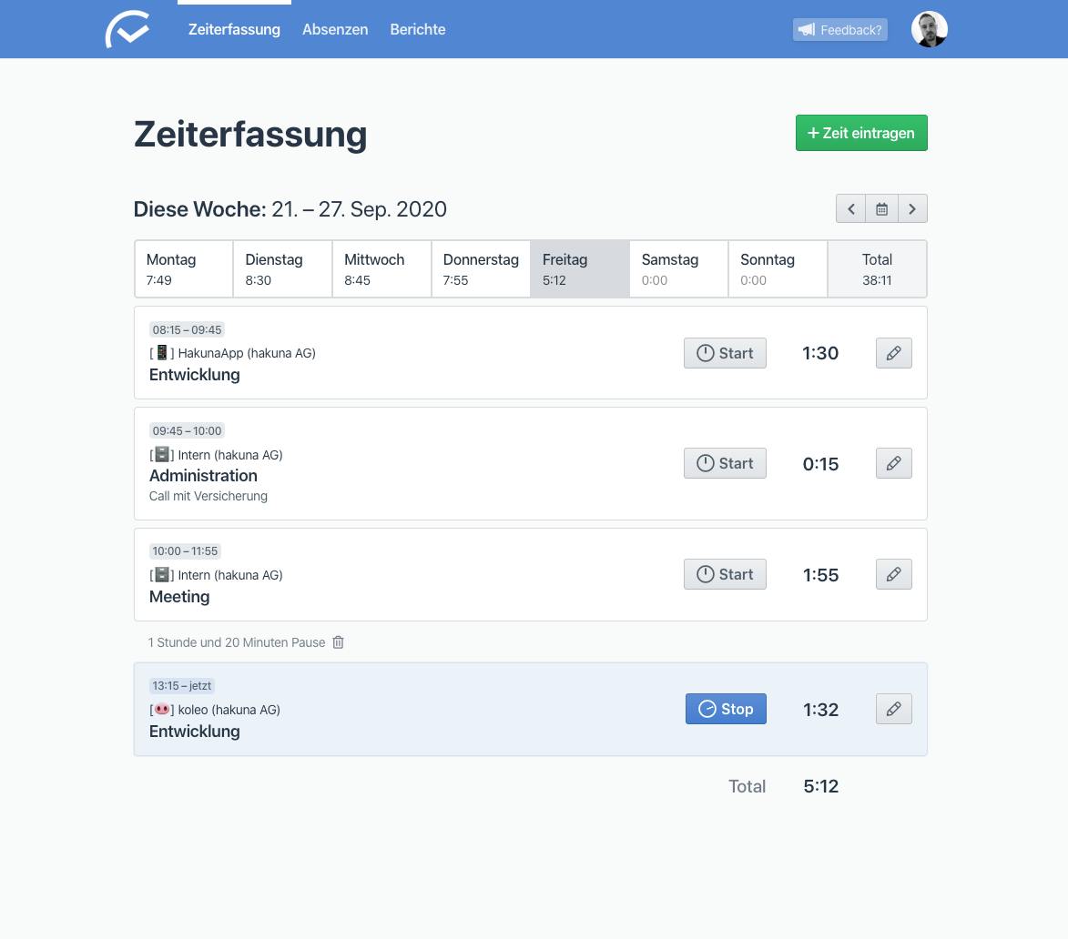 Die Zeiterfassung haben wir visuell überarbeitet.