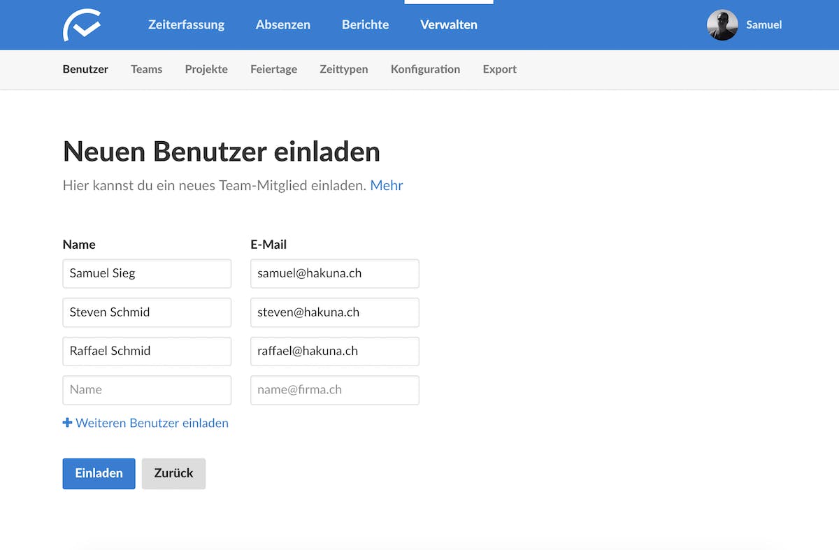 Mehrere Benutzer einladen