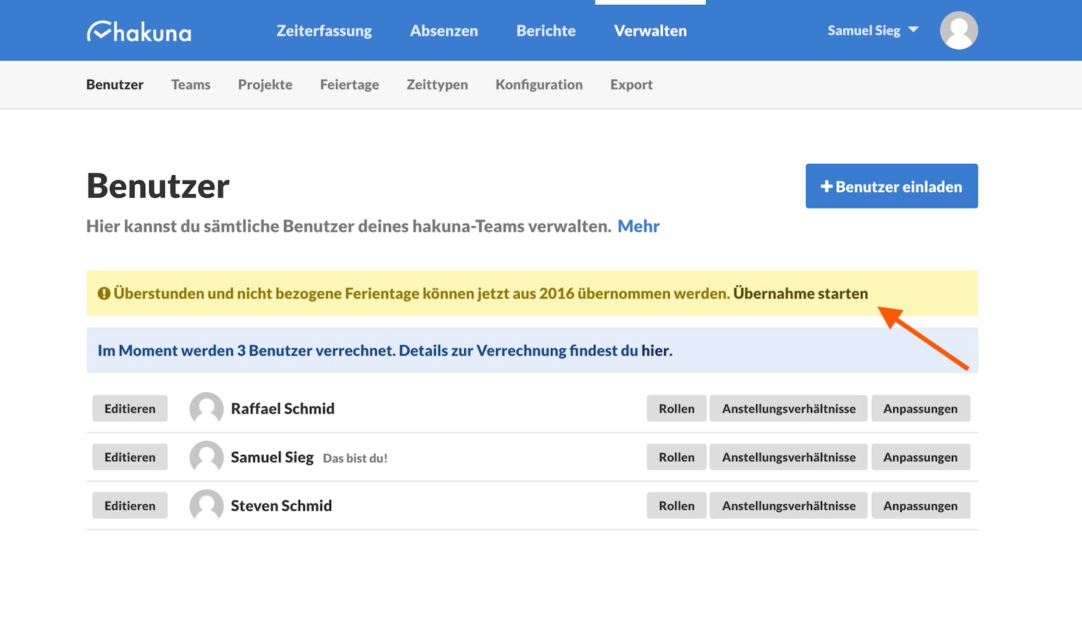 Datenübernahme starten