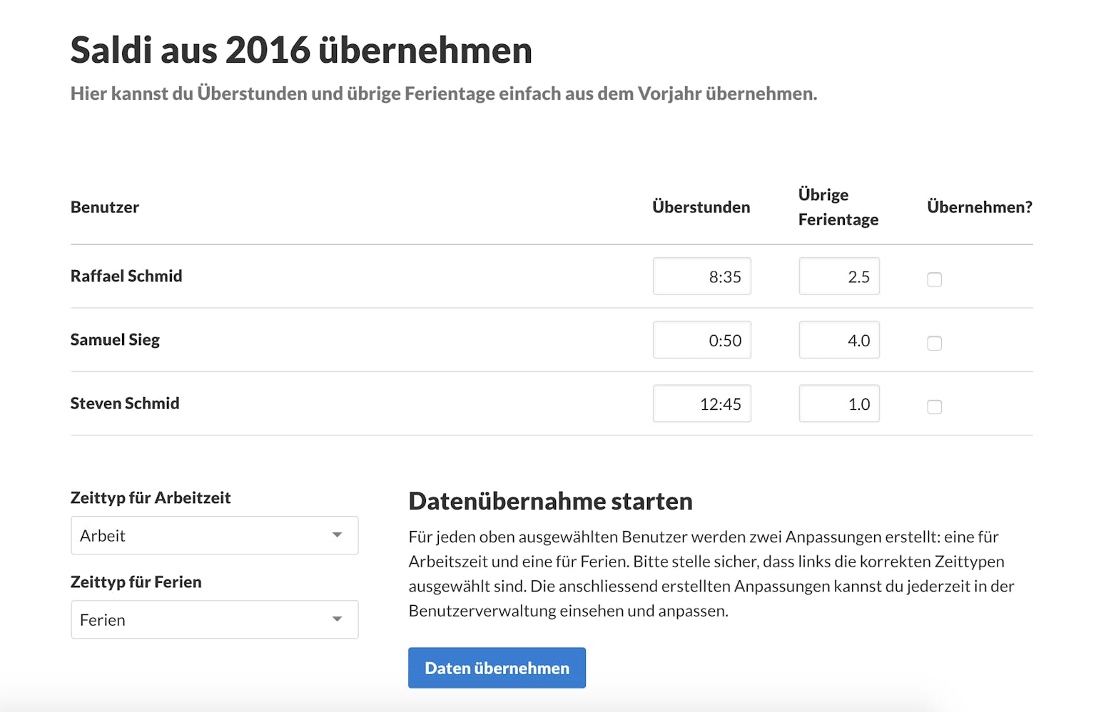 Datenübernahme aus dem Vorjahr