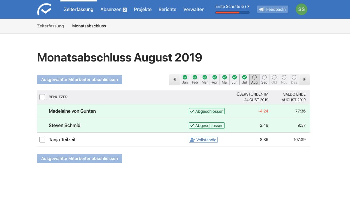 Monatsabschluss in der Übersicht