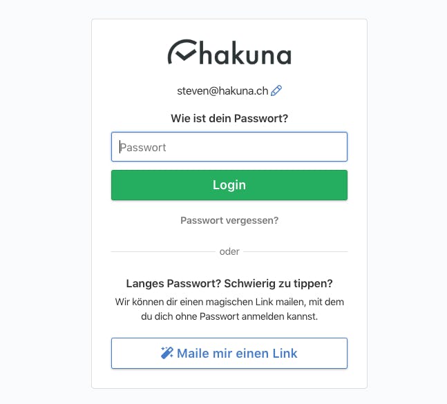 Im Login-Formular lässt sich per Knopfdruck ein magischer Link anfordern
