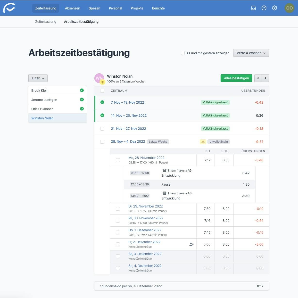Arbeitszeitbestätigung