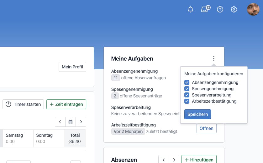 Benutzerdefinierte Aufgaben auf dem Dashboard